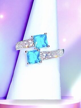 Silver and Blue Ring - 10 Zircon AAA stone accents NWT